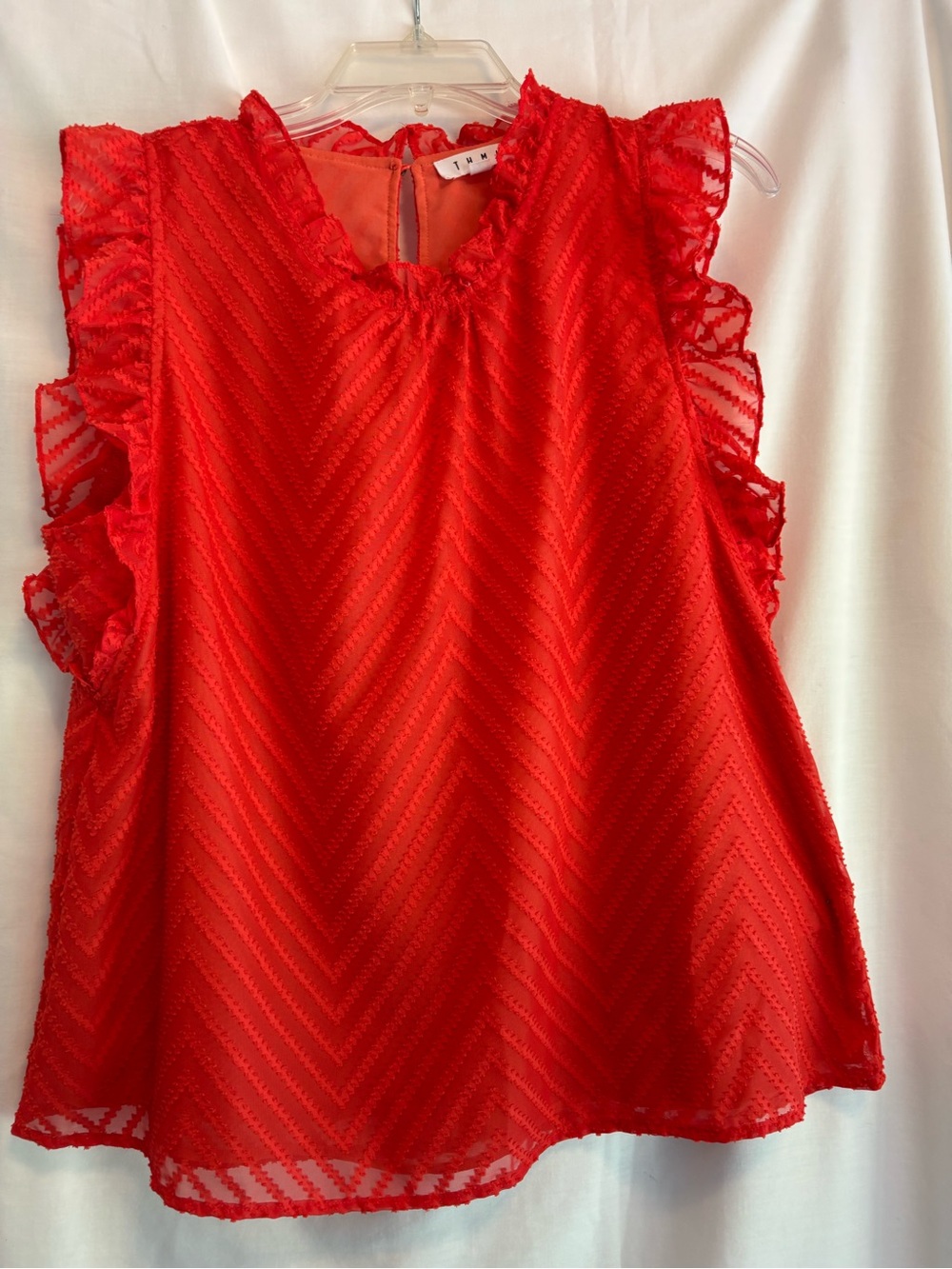 THML Bright Red Textured Ruffle Sleeve Camisole